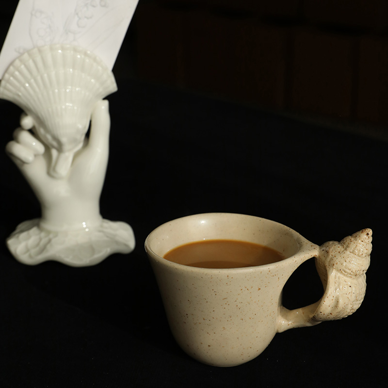 Handcrafted Ceramic Seashell Cup & Saucer