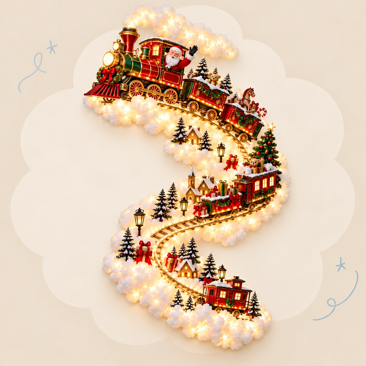 Christmas Train Winding-Path Wall Decoration