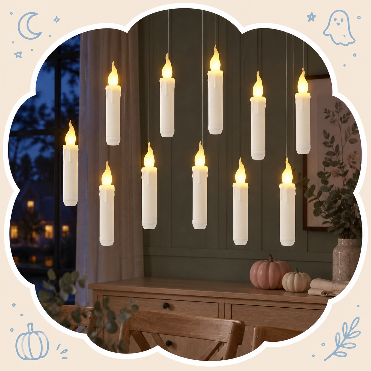 Floating Candle Lights | Warm Hanging Decor for Halloween and Dinner Parties