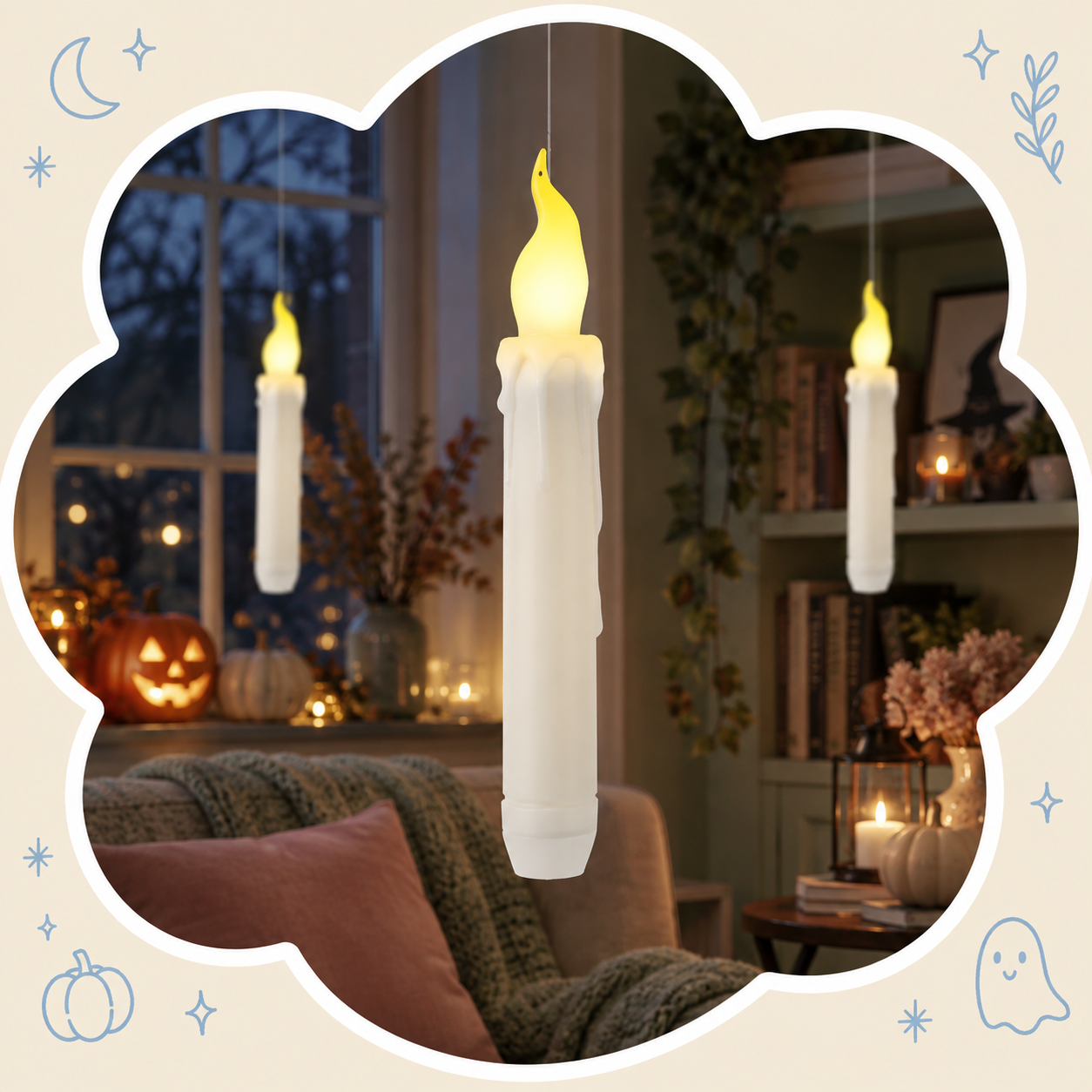 Floating Candle Lights | Warm Hanging Decor for Halloween and Dinner Parties