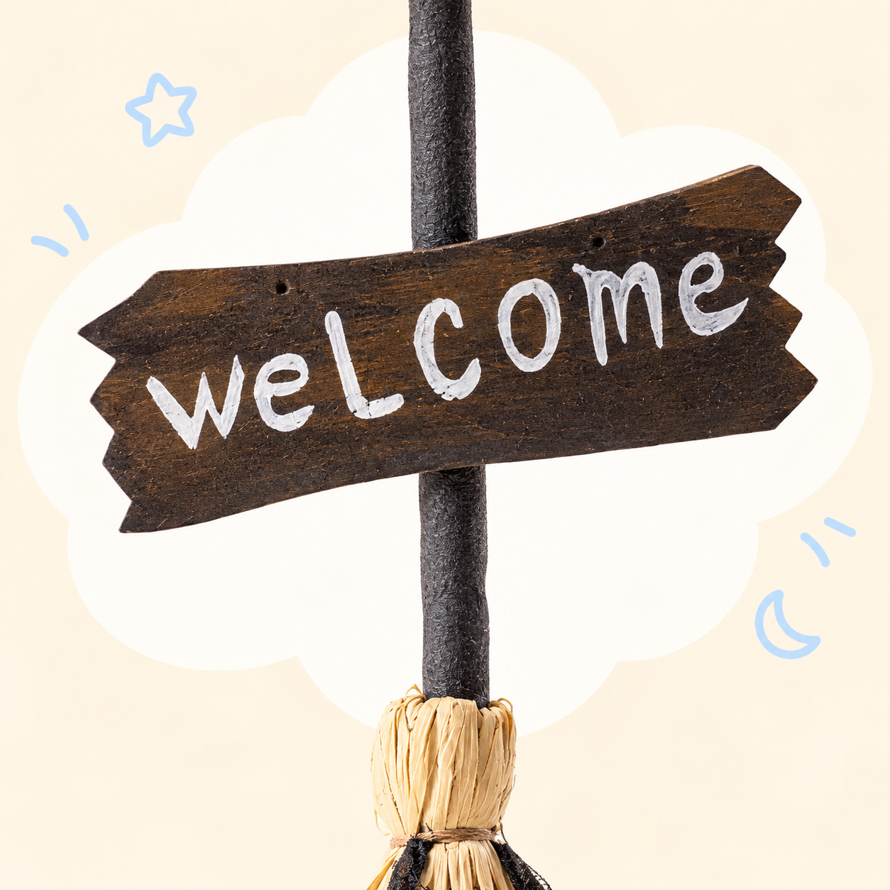 Light-Up Witch Broom with Music and Welcome Sign - 29.5-Inch Halloween Decor