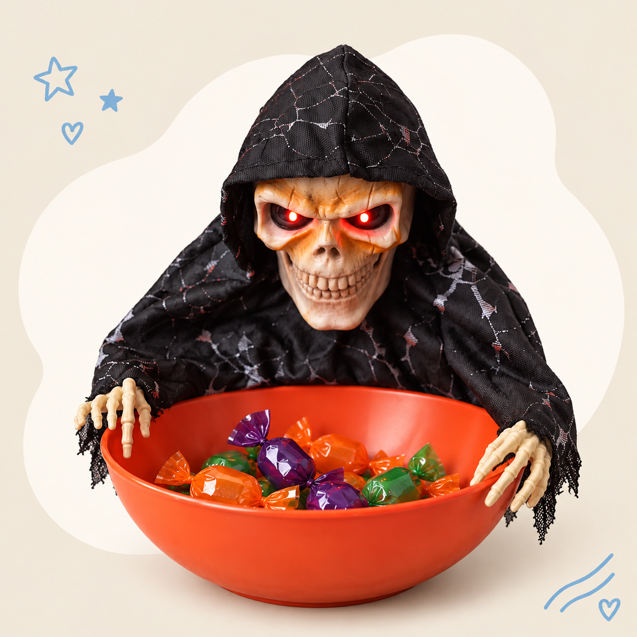 Hooded Skeleton Halloween Candy Bowl