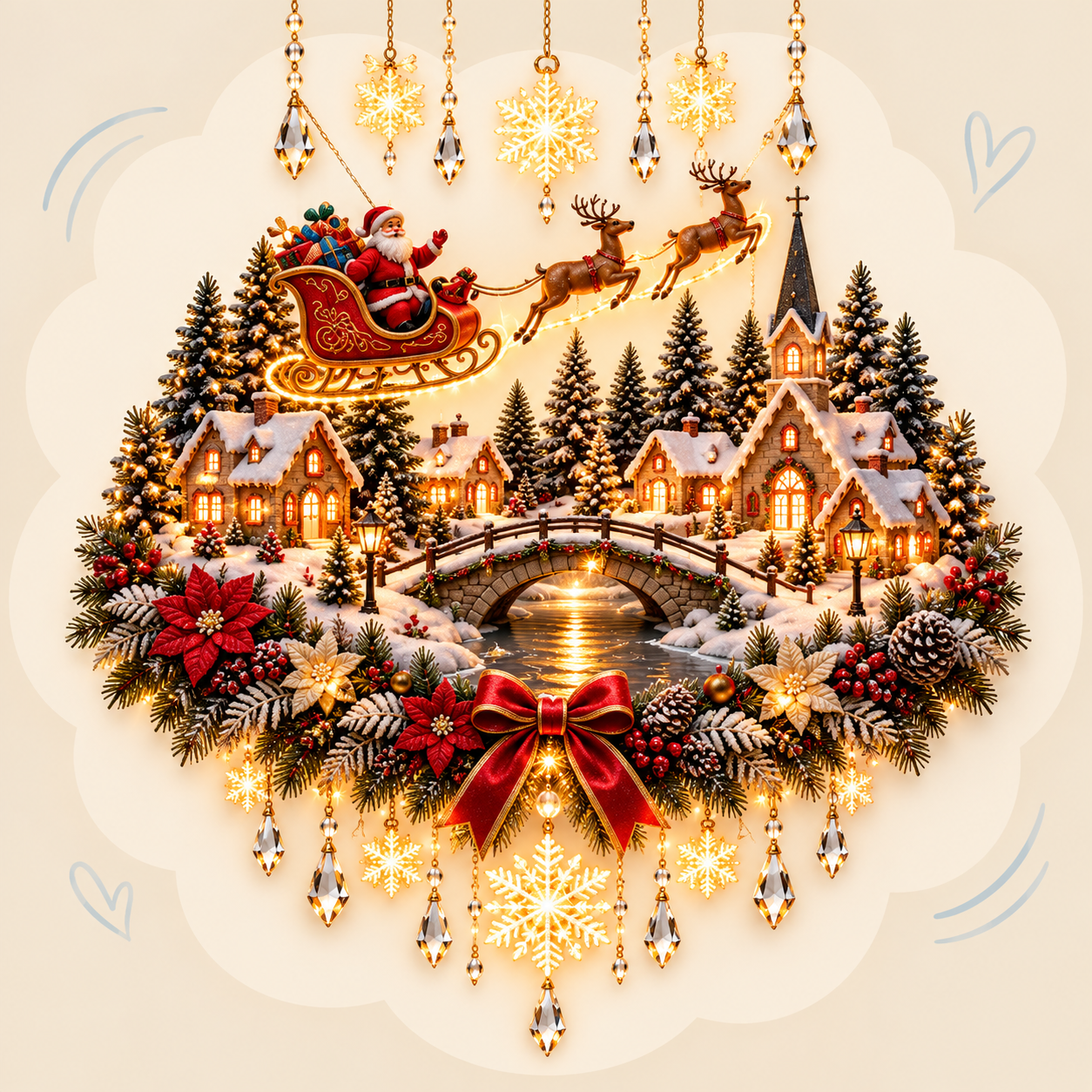 Lighted Christmas Tree and Village Wall Decoration