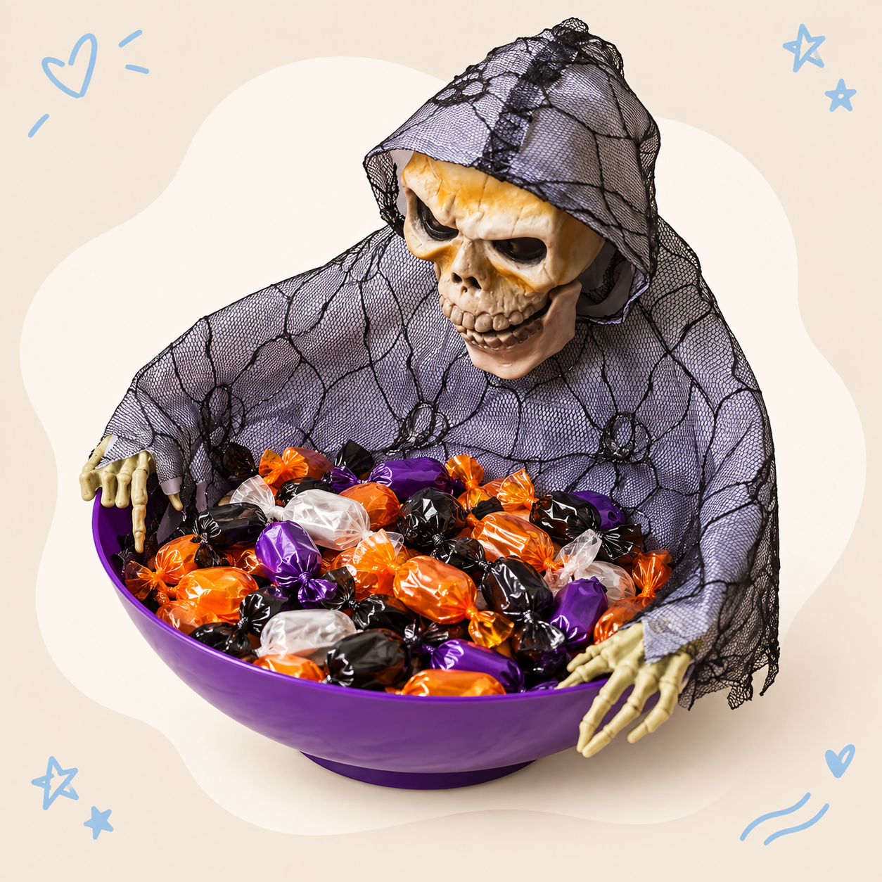 Hooded Skeleton Halloween Candy Bowl | Spooky Tabletop Treat Holder