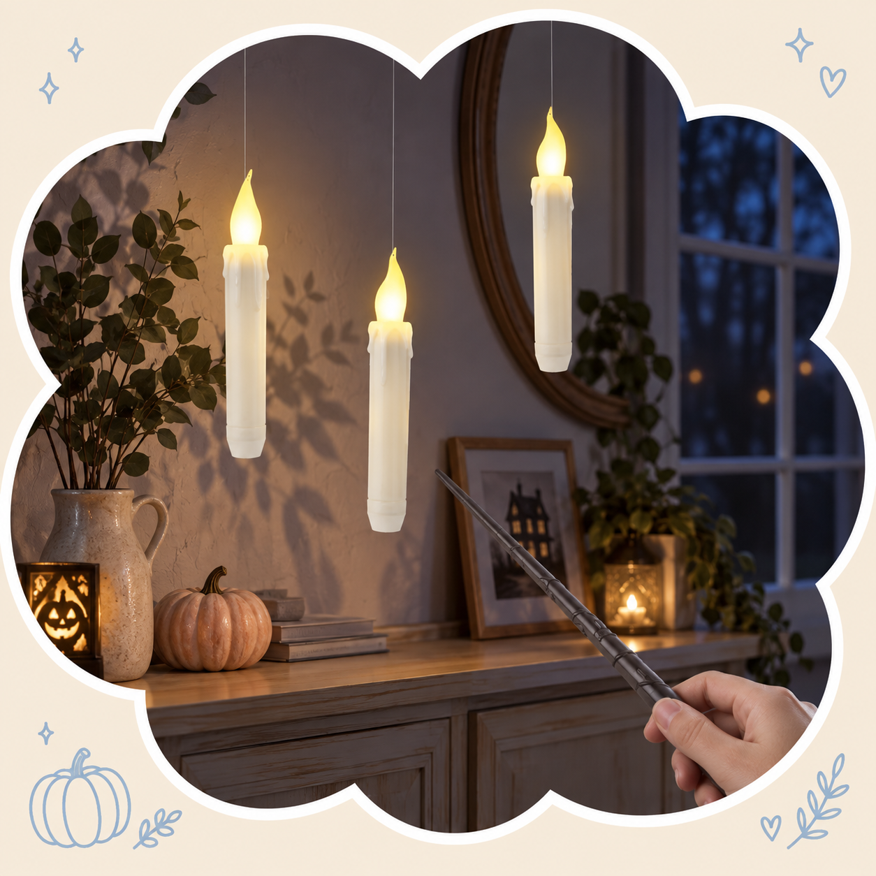 Floating Candle Lights | Warm Hanging Decor for Halloween and Dinner Parties