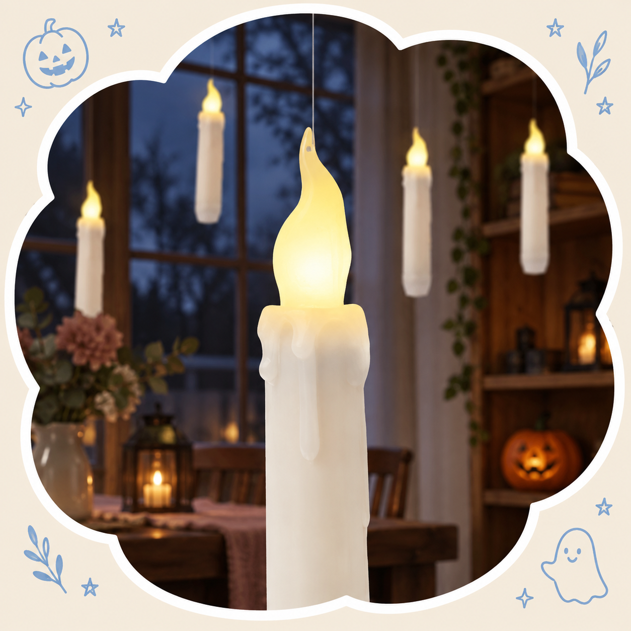 Floating Candle Lights | Warm Hanging Decor for Halloween and Dinner Parties