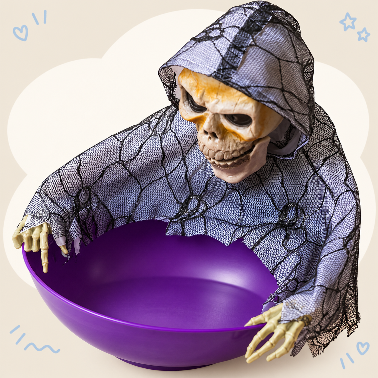 Hooded Skeleton Halloween Candy Bowl | Spooky Tabletop Treat Holder