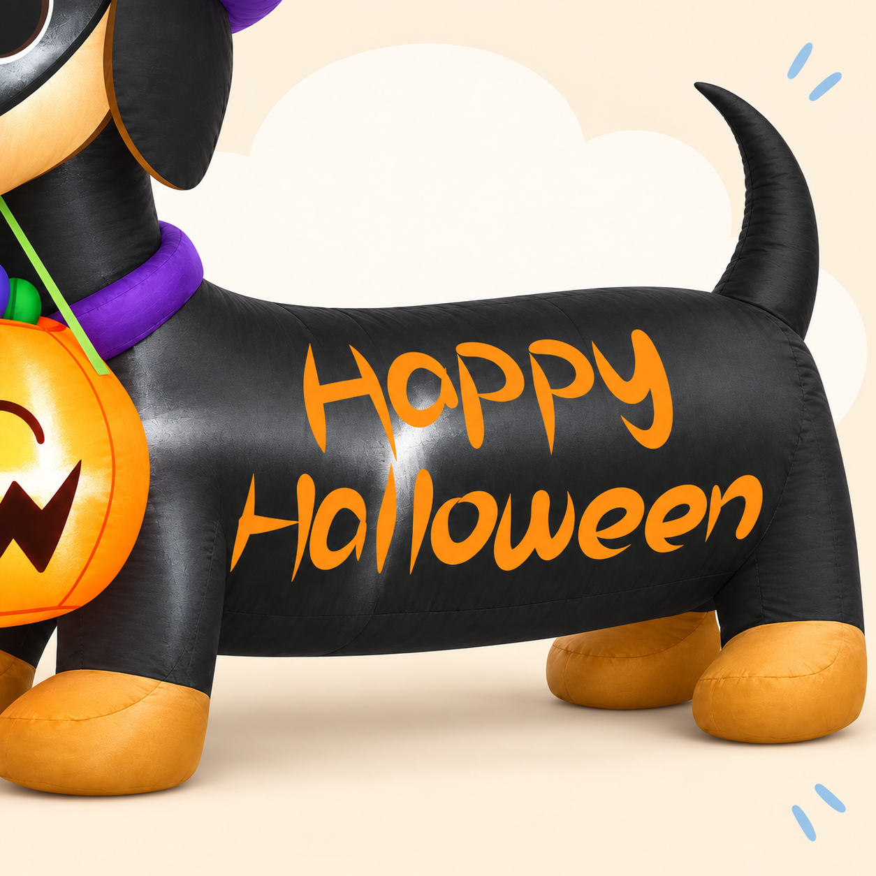 Halloween Dachshund Inflatable with Witch Hat and Pumpkin