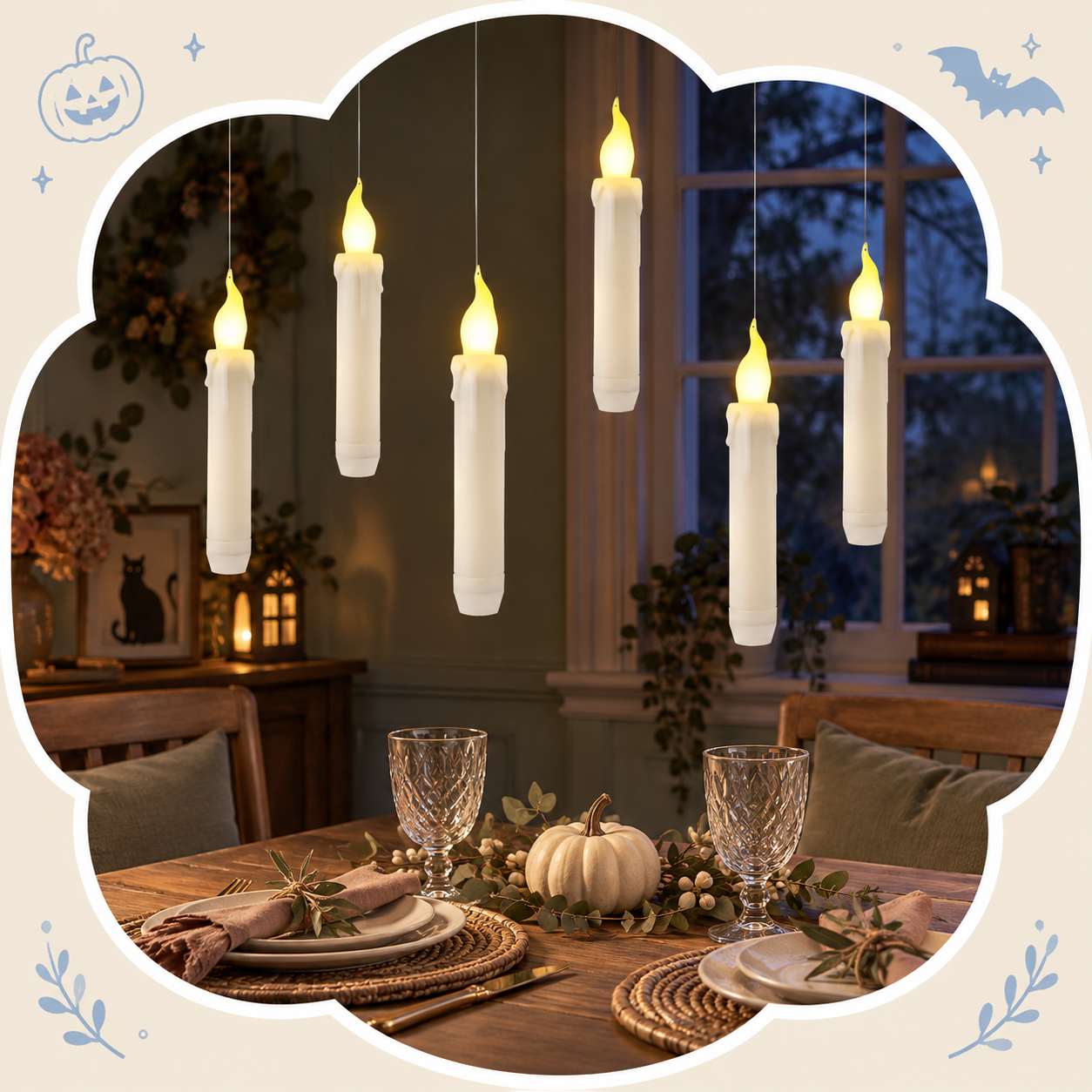 Floating Candle Lights | Warm Hanging Decor for Halloween and Dinner Parties