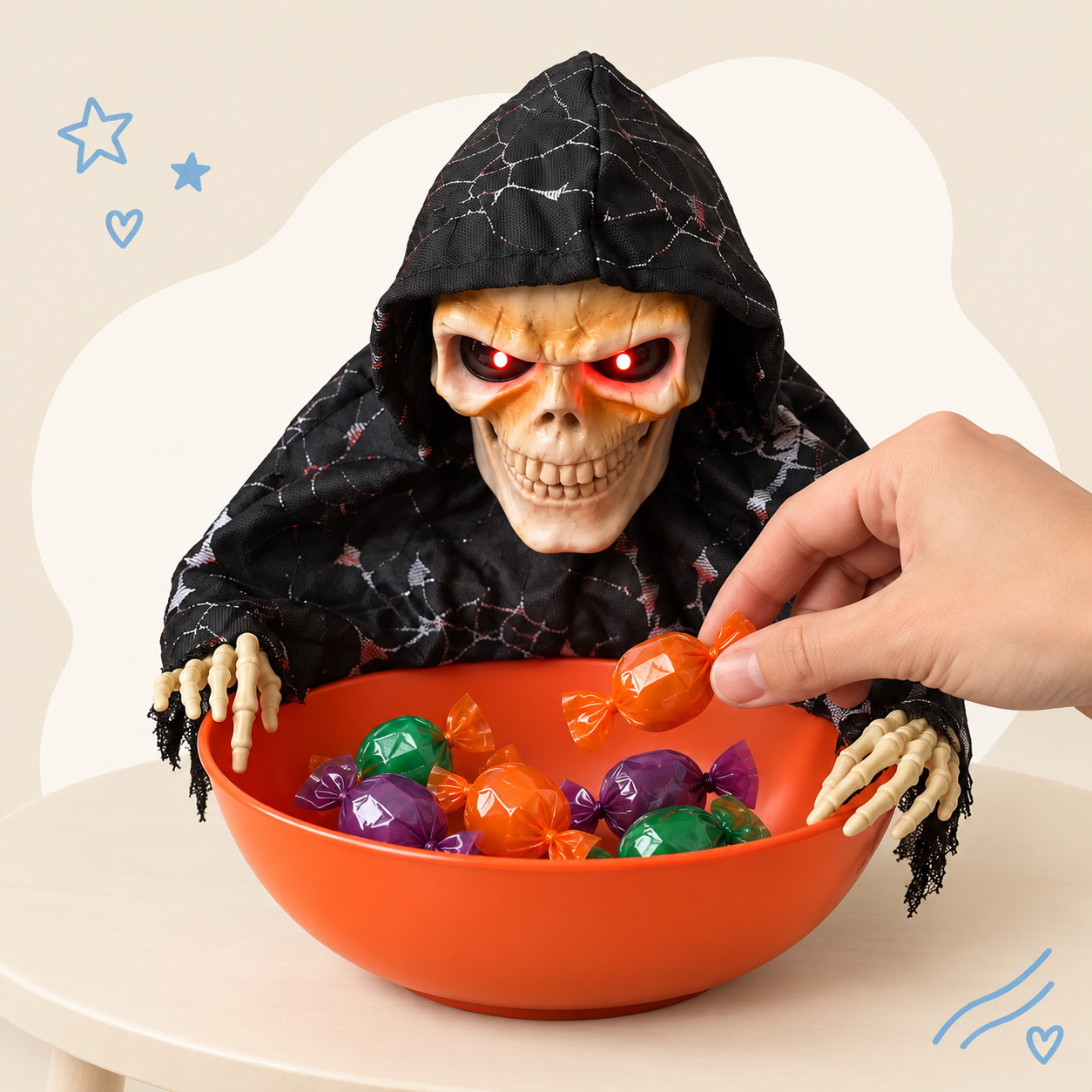 Hooded Skeleton Halloween Candy Bowl