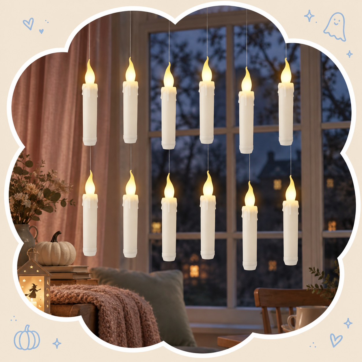Floating Candle Lights | Warm Hanging Decor for Halloween and Dinner Parties