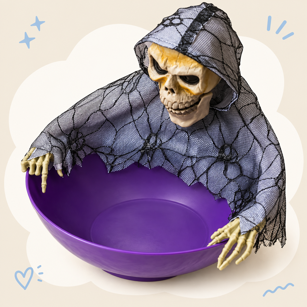Hooded Skeleton Halloween Candy Bowl | Spooky Tabletop Treat Holder