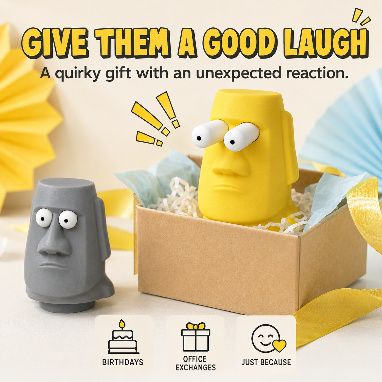 Pop-Eyed Moai Press Toy – 3D Printed Funny Desk Fidget