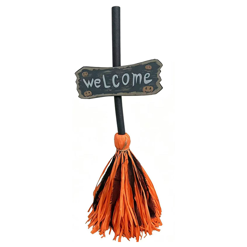 Light-Up Witch Broom with Music and Welcome Sign - 29.5-Inch Halloween Decor