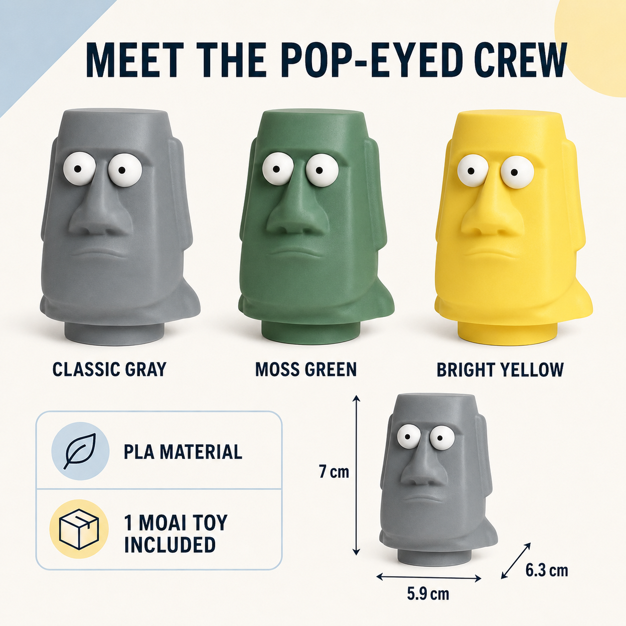 Pop-Eyed Moai Press Toy – 3D Printed Funny Desk Fidget