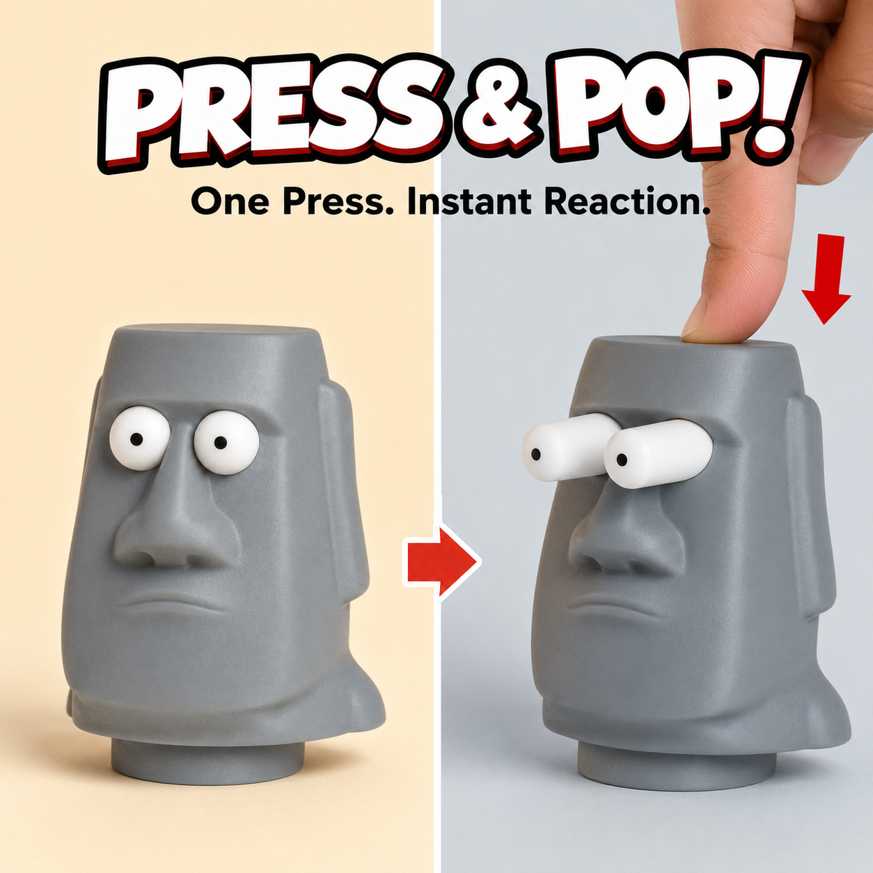 Pop-Eyed Moai Press Toy – 3D Printed Funny Desk Fidget