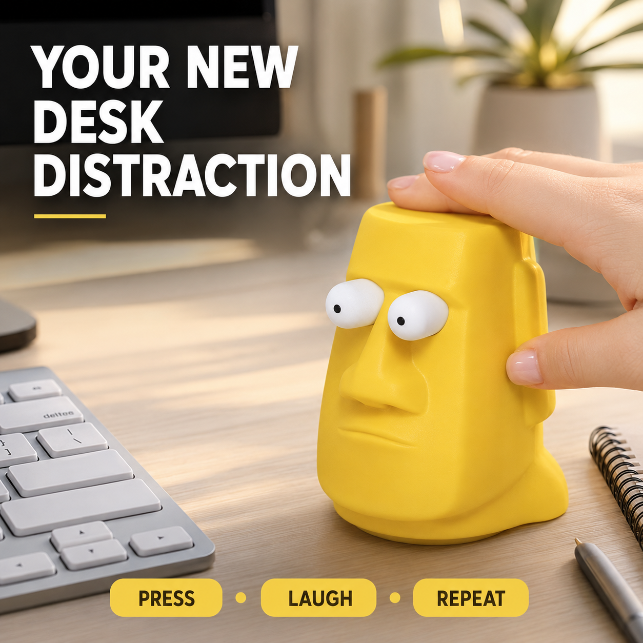 Pop-Eyed Moai Press Toy – 3D Printed Funny Desk Fidget