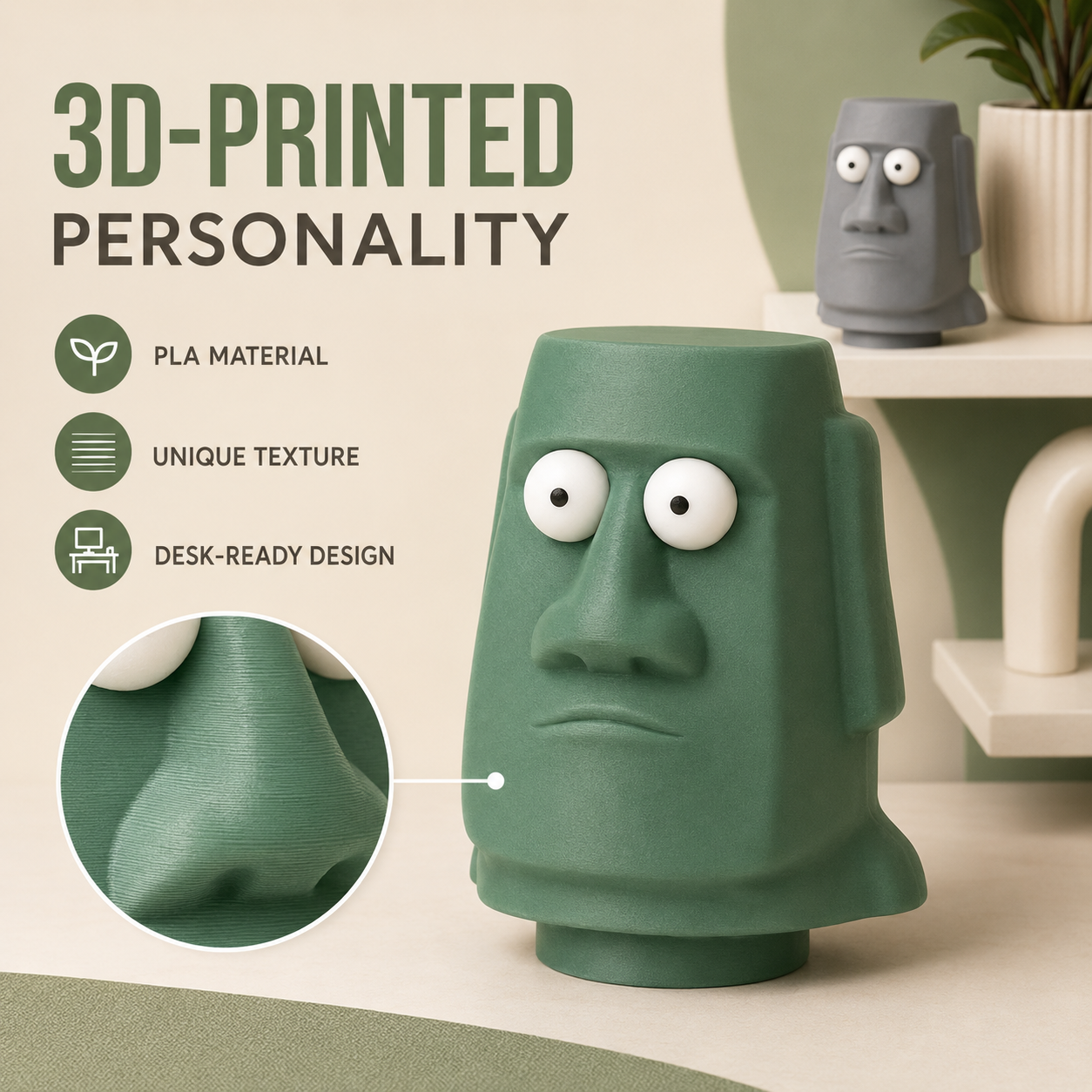 Pop-Eyed Moai Press Toy – 3D Printed Funny Desk Fidget