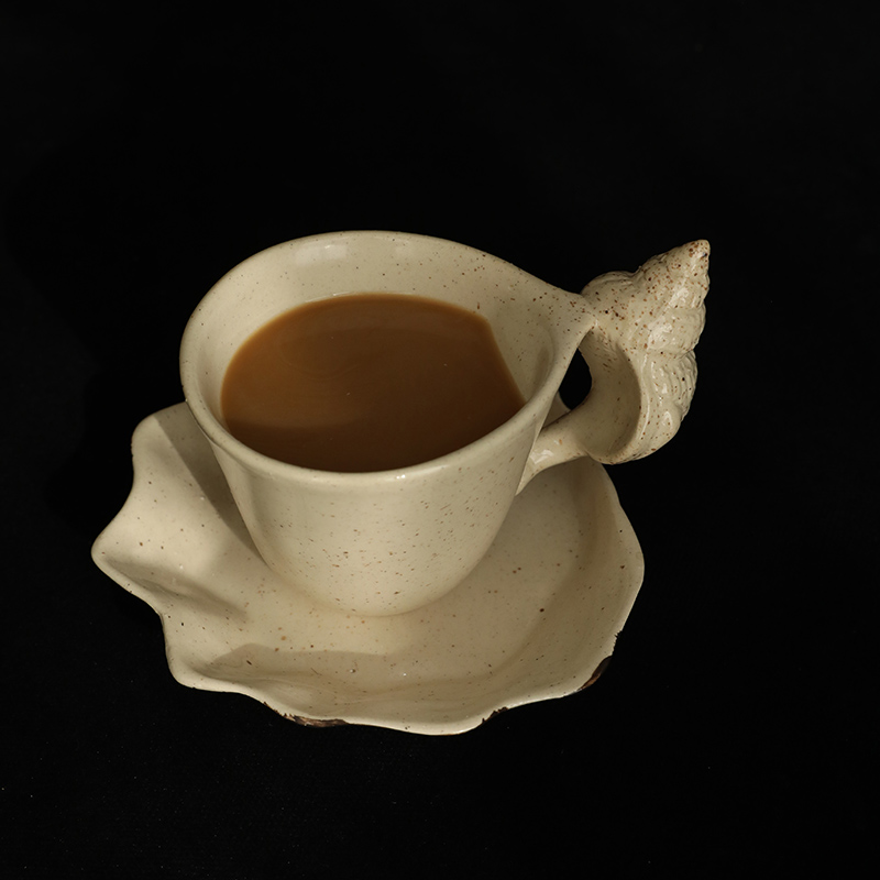 Handcrafted Ceramic Seashell Cup & Saucer