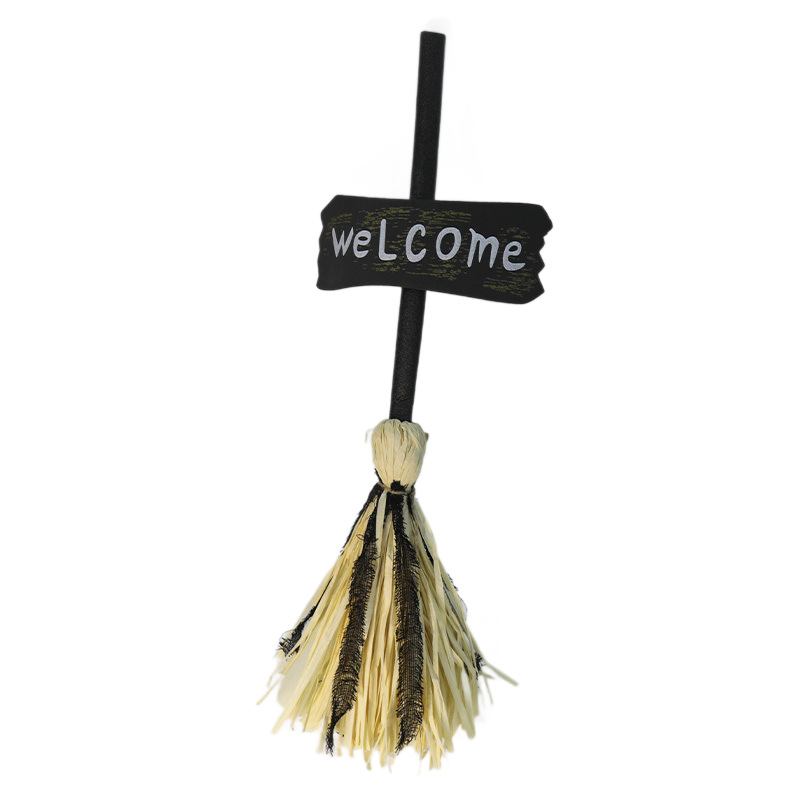 Light-Up Witch Broom with Music and Welcome Sign - 29.5-Inch Halloween Decor