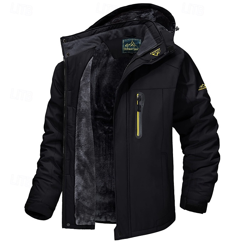 Men's Hoodie Jacket Ski Jacket Hiking Fleece Jacket Winter Outdoor Thermal Warm Fleece Lining Waterproof Windproof Outerwear Windbreaker Softshell Jacket Coat Skiing Ski Snowboard Fishing Black 2024 - $54.99 –P11