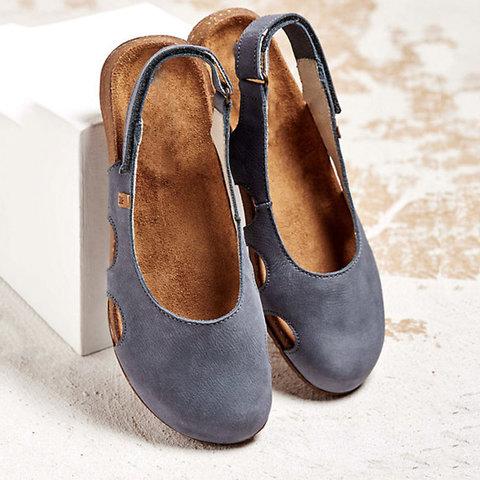 Beef Tendon Hollow Out Suede Comfy Sandals - GetComfyShoes