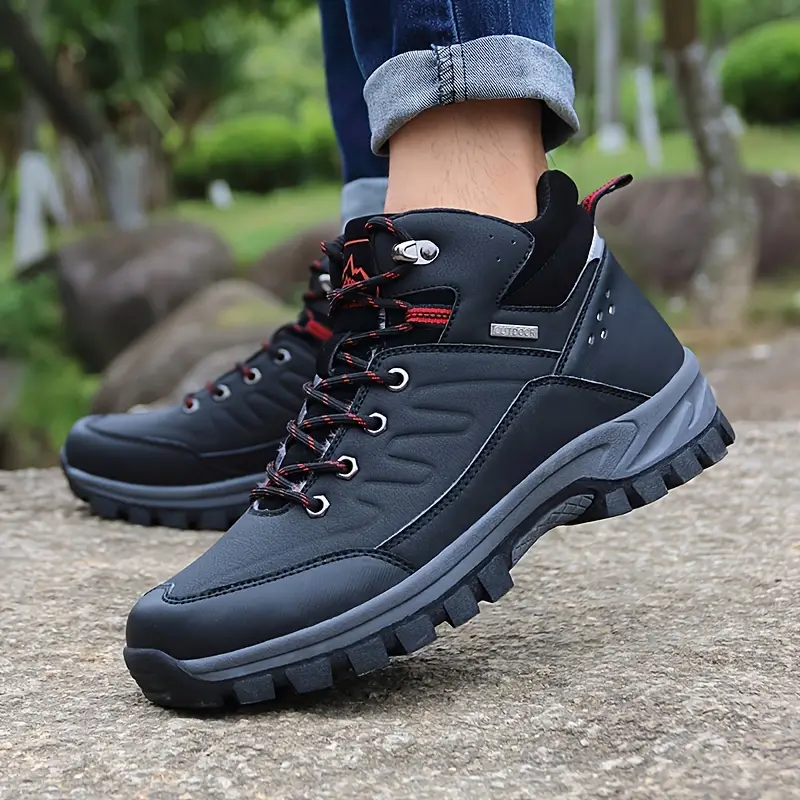 mens outdoor fuzz lined hiking shoes comfortable arch support non slip mountaineering travel sneakers details 11