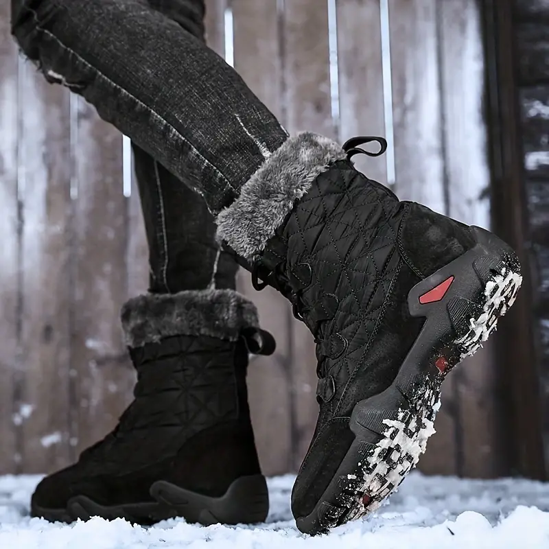mens snow boots outdoor warm winter ankle boots waterproof non slip casual snow boot windproof lace up flat sole details 7