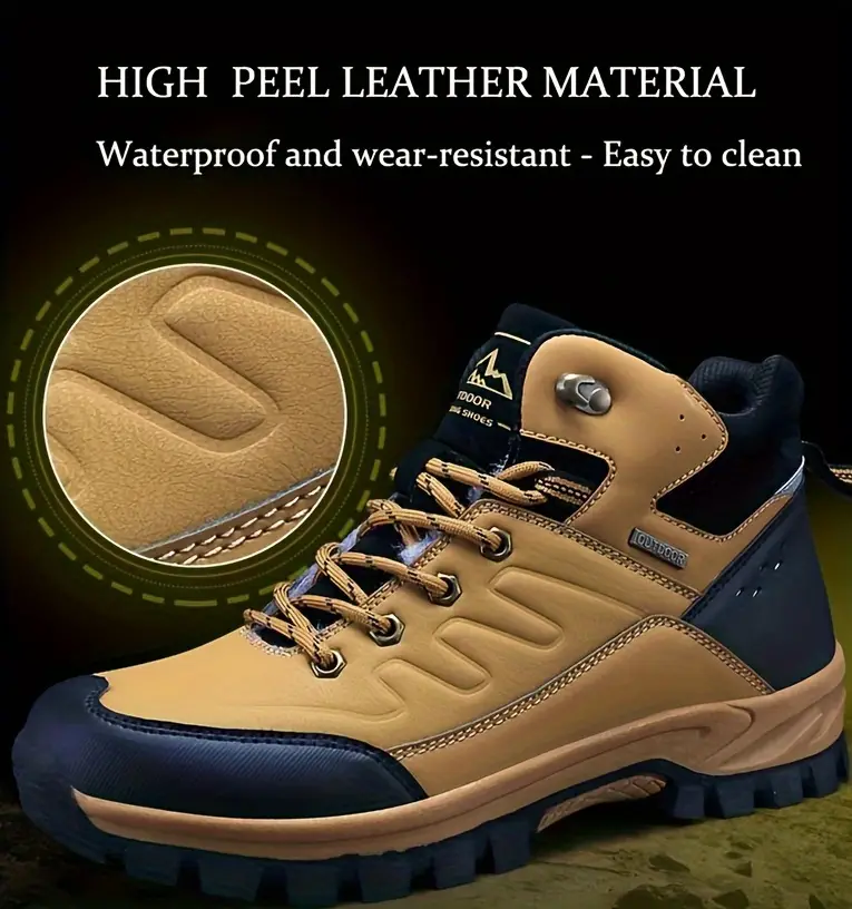 mens outdoor fuzz lined hiking shoes comfortable arch support non slip mountaineering travel sneakers details 2