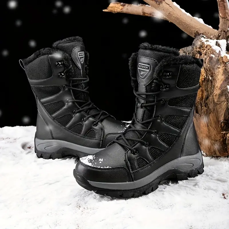 mens mid calf snow boots winter thermal shoes windproof hiking boots with fuzzy lining details 3
