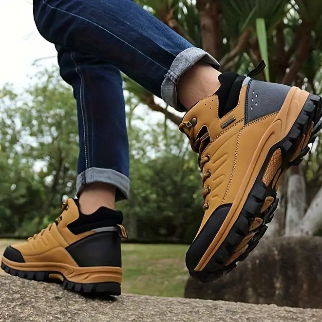 mens outdoor fuzz lined hiking shoes comfortable arch support non slip mountaineering travel sneakers details 7