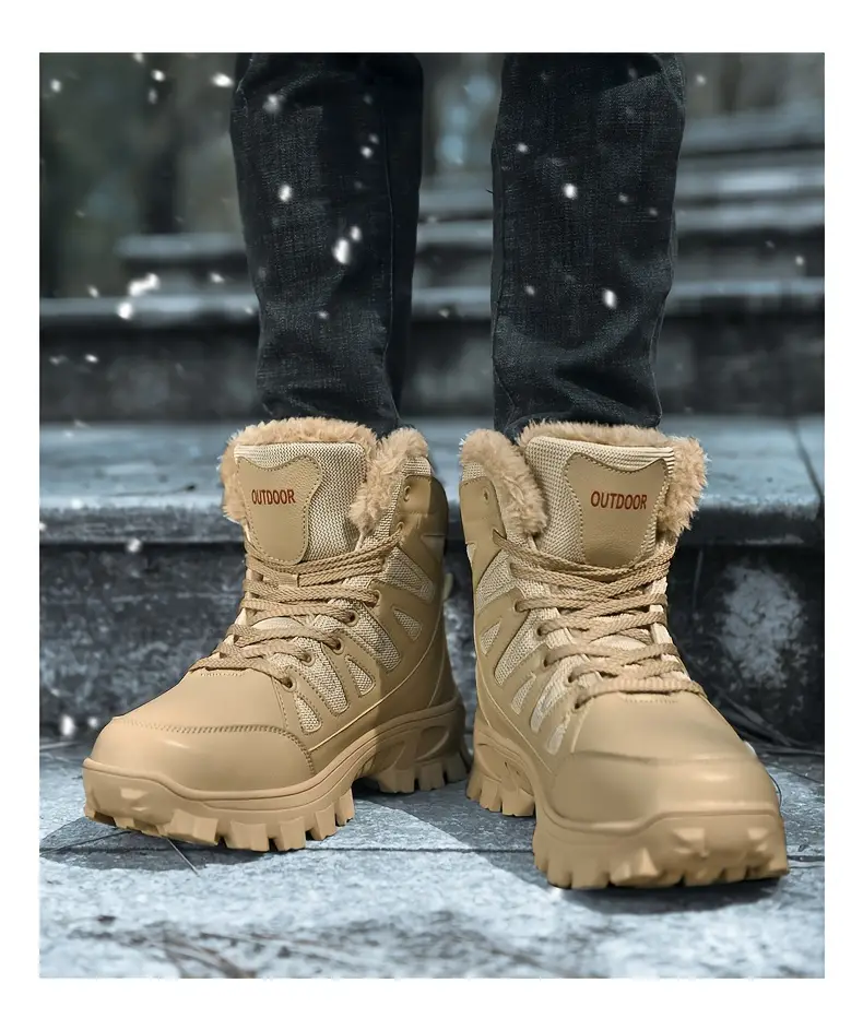 mens solid ankle boots with warm plush lining comfy non slip casual lace up shoes for mens winter outdoor activities details 5