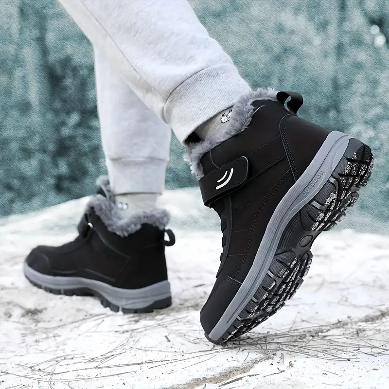 mens slip resistant snow boots winter thermal shoes windproof hiking boots with fuzzy lining details 2