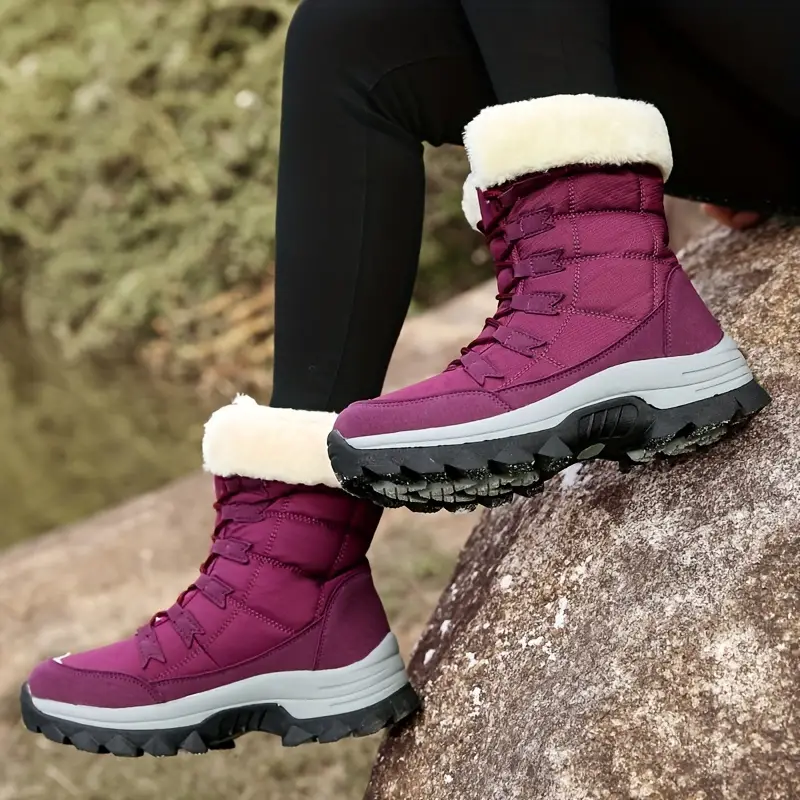 womens anti slip outdoor hiking boots warm fleece lined winter mid calf boots lace up waterproof winter snow boots details 7