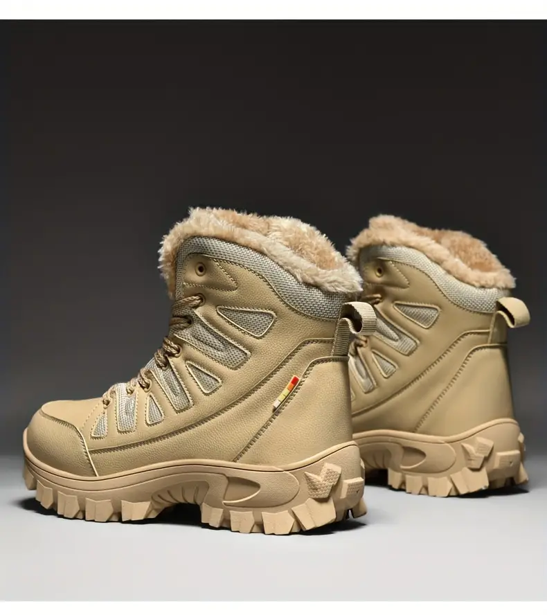 mens solid ankle boots with warm plush lining comfy non slip casual lace up shoes for mens winter outdoor activities details 2