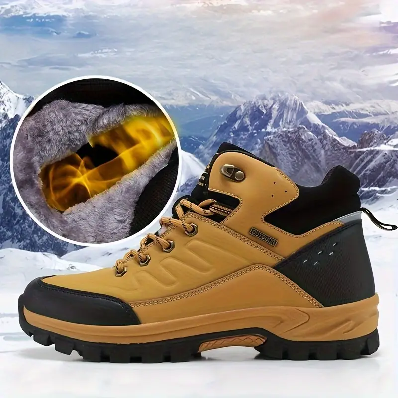 mens outdoor fuzz lined hiking shoes comfortable arch support non slip mountaineering travel sneakers details 0