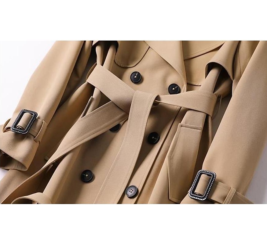 Women's Trench Coat Fall Double Breasted Lapel Long Coat with Belt Winter Warm Windproof Jacket with Pockets Maillard Black Blue Camel Beige Daily S M L XL XXL 3XL 2024 - $49.99 –P5