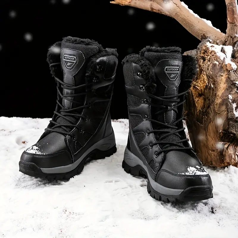 mens mid calf snow boots winter thermal shoes windproof hiking boots with fuzzy lining details 4