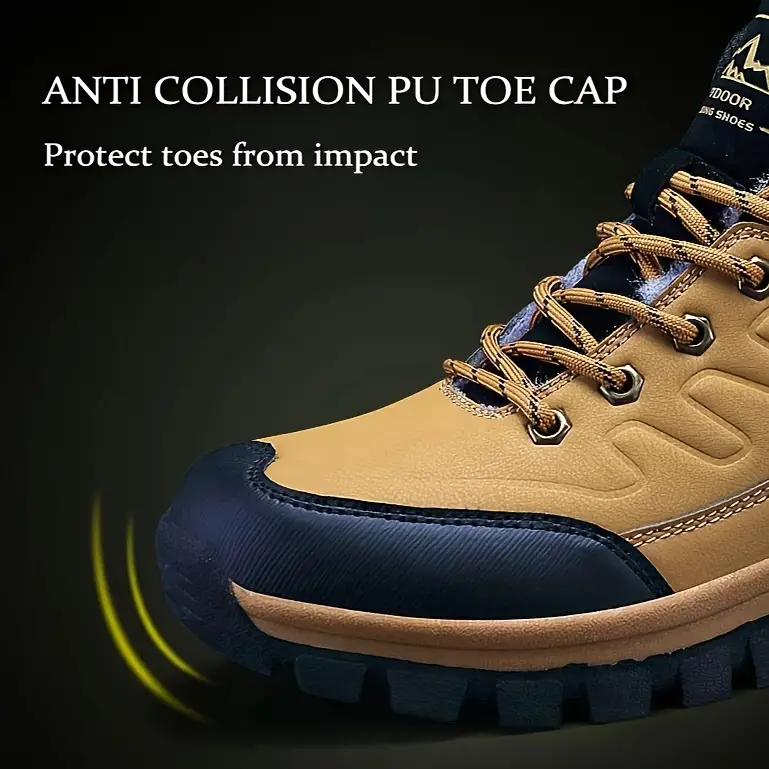 mens outdoor fuzz lined hiking shoes comfortable arch support non slip mountaineering travel sneakers details 1