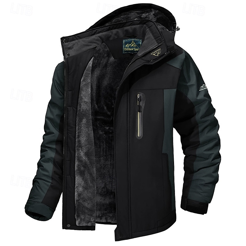 Men's Hoodie Jacket Ski Jacket Hiking Fleece Jacket Winter Outdoor Thermal Warm Fleece Lining Waterproof Windproof Outerwear Windbreaker Softshell Jacket Coat Skiing Ski Snowboard Fishing Black 2024 - $54.99 –P13