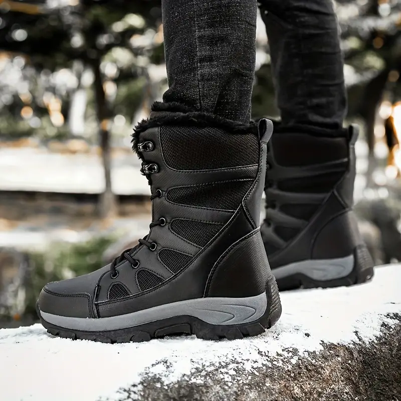 mens mid calf snow boots winter thermal shoes windproof hiking boots with fuzzy lining details 9