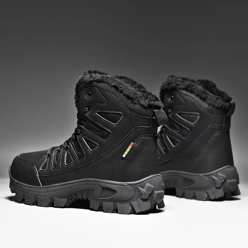 mens solid ankle boots with warm plush lining comfy non slip casual lace up shoes for mens winter outdoor activities details 8