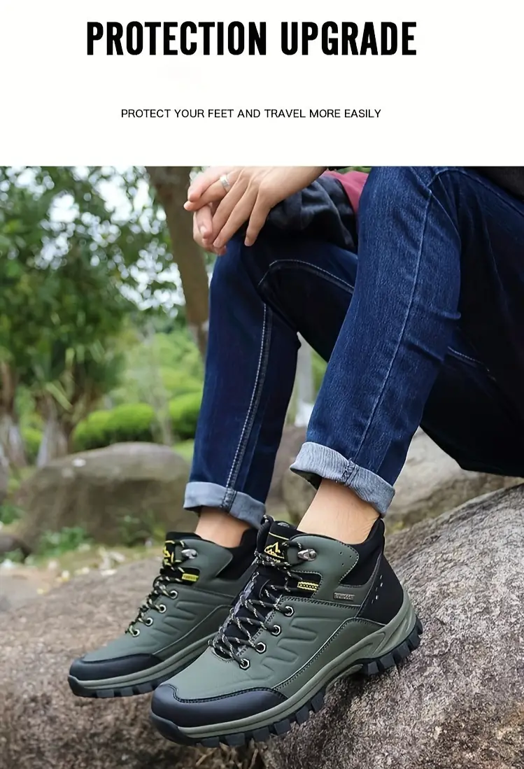 mens outdoor fuzz lined hiking shoes comfortable arch support non slip mountaineering travel sneakers details 8