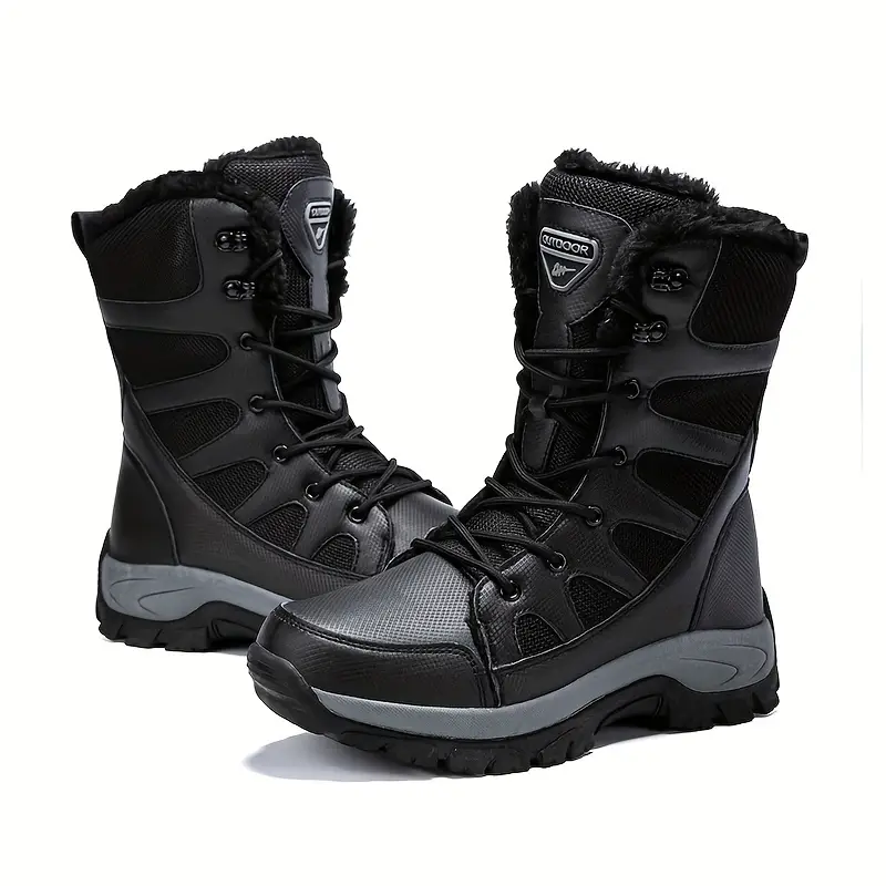 mens mid calf snow boots winter thermal shoes windproof hiking boots with fuzzy lining details 7