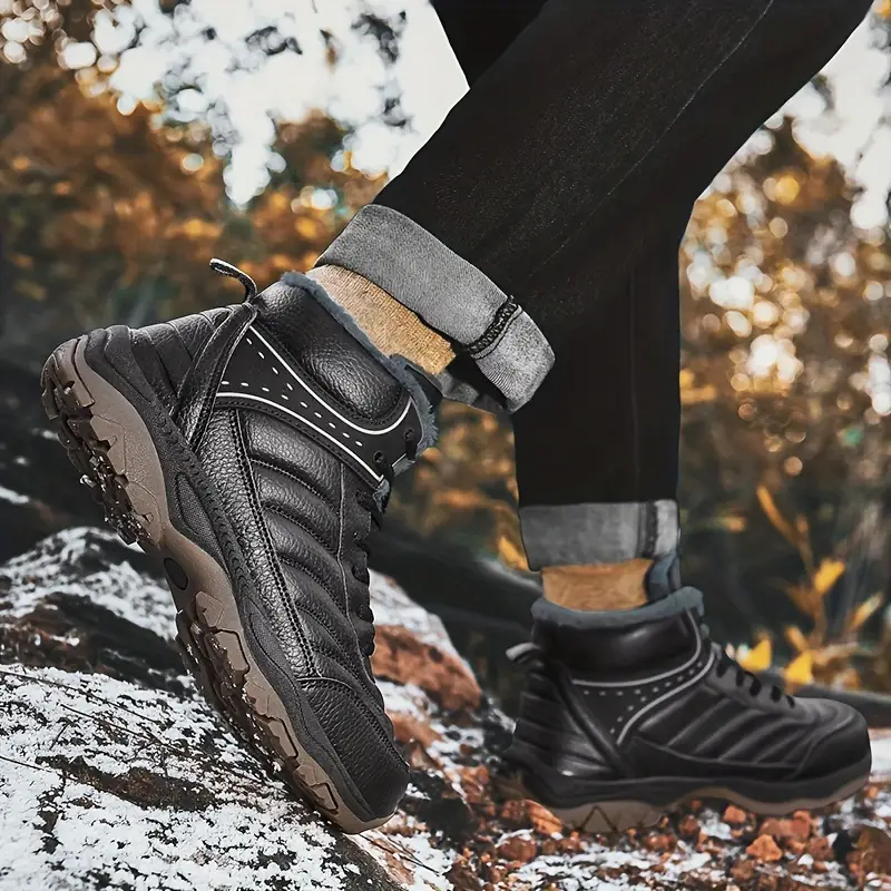 mens water repellent snow boots winter thermal shoes windproof hiking boots with fuzzy lining details 1