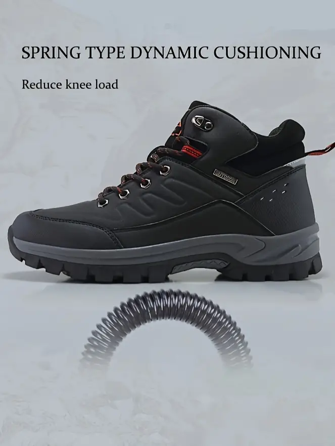 mens outdoor fuzz lined hiking shoes comfortable arch support non slip mountaineering travel sneakers details 3