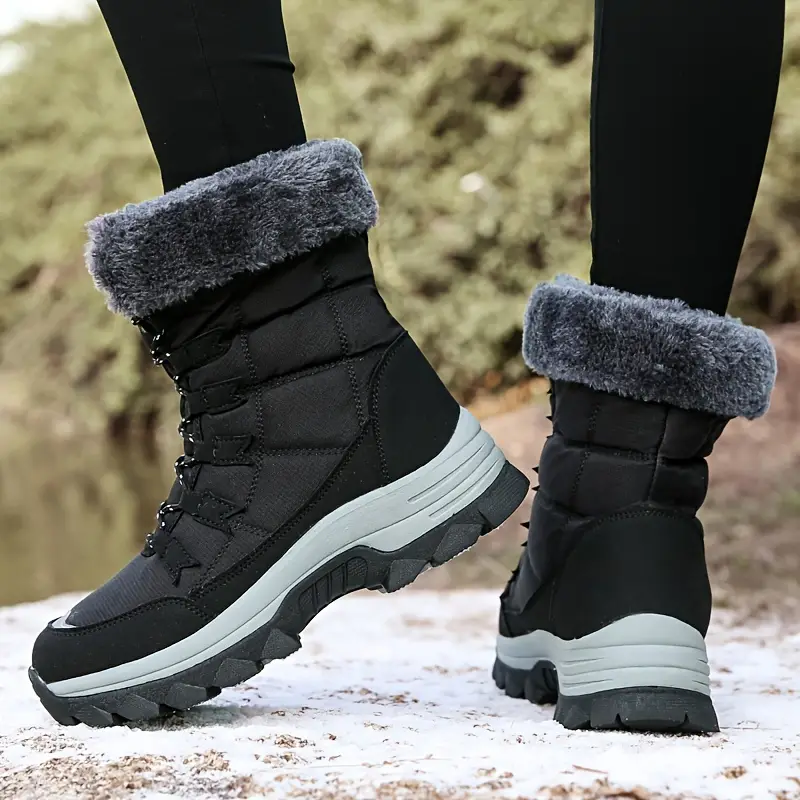 womens anti slip outdoor hiking boots warm fleece lined winter mid calf boots lace up waterproof winter snow boots details 3