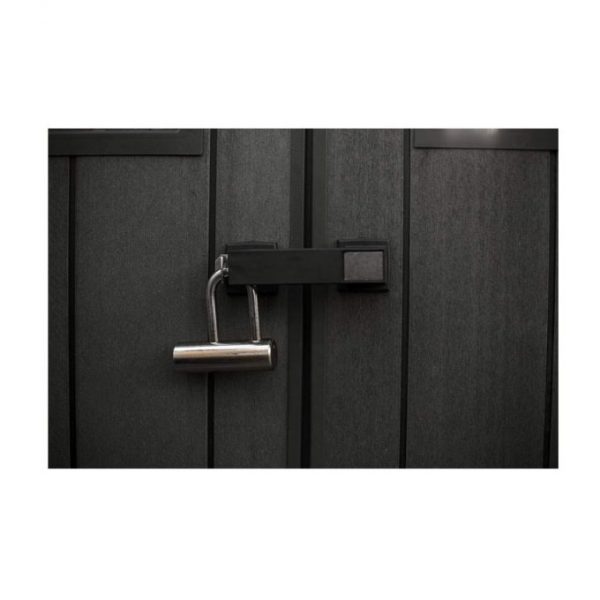 7.5 7 Large Resin Outdoor Storage Shed Kit C Perfect to Store Patio Furniture, Garden Tools, Bike Accessories, and Lawn Mower, Mahogany Brown