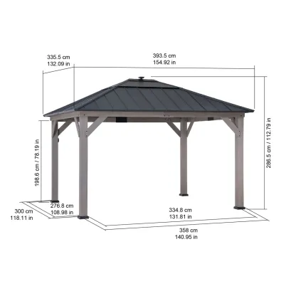 Sunjoy 11 x 13 Grayden Wood Gazebo , Outdoor Patio Solar Powered Hardtop Gazebo with One-Tier Metal Roof, LED Light and Ceiling Hook