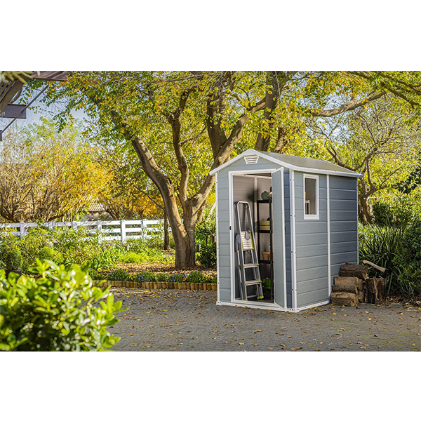 46 Resin Outdoor Storage Shed Kit-Perfect to Store Patio Furniture, Garden Tools Bike Accessories, Beach Chairs and Lawn Mower, Grey & White
